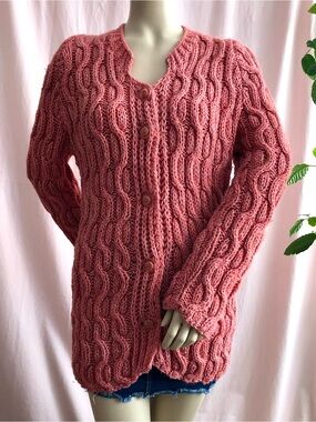 Chunky Cable Knit Cardigan Sweater